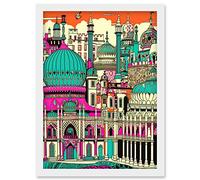 Artery8 Brighton Royal Pavilion Palace Vibrant Detailed Artwork Framed Wall Art Print A4
