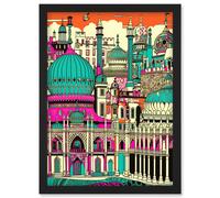 Artery8 Brighton Royal Pavilion Palace Vibrant Detailed Artwork Framed Wall Art Print A4