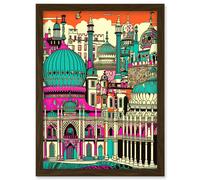 Brighton Royal Pavilion Palace Vibrant Detailed Artwork Framed Wall Art Print A4 Artery8 Brown One Size