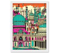 Artery8 Brighton Royal Pavilion Palace Vibrant Detailed Artwork Framed Wall Art Print A4 in White Artery8 White