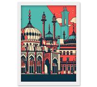 Artery8 Brighton's Royal Pavilion in Ivory Blue and Red Artwork Framed Wall Art Print A4