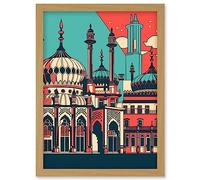 Artery8 Brighton's Royal Pavilion in Ivory Blue and Red Artwork Framed Wall Art Print A4