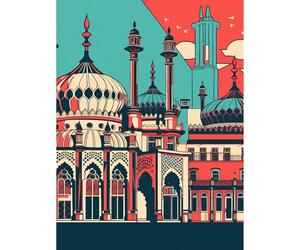 Artery8 Brighton's Royal Pavilion in Ivory Blue and Red Extra Large XL Wall Art Poster Print