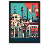 Artery8 Brighton's Royal Pavilion in Ivory Blue and Red Artwork Framed Wall Art Print A4