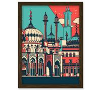 Brighton's Royal Pavilion in Ivory Blue and Red Artwork Framed Wall Art Print A4 Artery8 Brown One Size