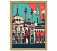 Brighton's Royal Pavilion in Ivory Blue and Red Artwork Framed Wall Art Print A4 Artery8 Light Oak One Size