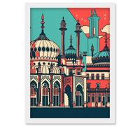 Brighton's Royal Pavilion in Ivory Blue and Red Artwork Framed Wall Art Print A4 Artery8 White One Size