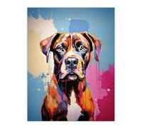Wall Art Print Brindle Boxer Dog Lover Gift Pet Portrait Blue Pink Orange Artwork Painting Poster Artery8 Multi W24 inch x H32 inch