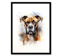 Artery8 Brindle Boxer Lovers Gift Watercolour Pet Portrait Painting Artwork Artwork Framed Wall Art Print 18X24 Inch