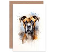 Artery8 Brindle Boxer Lovers Gift Watercolour Pet Portrait Painting Artwork Sealed Greeting Card Plus Envelope Blank inside