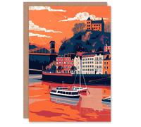 Artery8 Bristol Harbour Canal Boats Sunset Artwork Castle Birthday Art Card in Orange Artery8 Orange