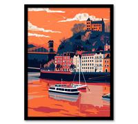 Artery8 Bristol Harbour Canal Boats Sunset Artwork Castle Living Room Artwork Framed Wall Art Print A4
