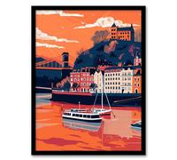 Artery8 Bristol Harbour Canal Boats Sunset Artwork Castle Living Room Artwork Framed Wall Art Print 18X24 Inch