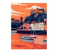 Artery8 Bristol Harbour Canal Boats Sunset Artwork Castle Living Room Extra Large XL Wall Art Poster Print