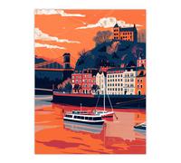 Artery8 Bristol Harbour Canal Boats Sunset Artwork Castle Living Room Extra Large XL Wall Art Poster Print