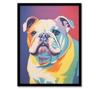 Artery8 British Bulldog Pastel Tones Screen Print Risograph Artwork Spot Block Colour Retro Riso Interior Design Art Print Framed Poster Wall Decor Artery8 Black W12" x H16"