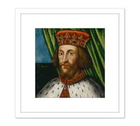Artery8 British School King John Portrait 8X8 Inch Square Wooden Framed Wall Art Print Picture with Mount in White Artery8 White