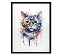 Artery8 British Shorthair Cat Lovers Gift Watercolour Pet Portrait Painting Artwork Artwork Framed Wall Art Print A4