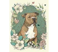 Artery8 Brown Staffordshire Bull Terrier and Flowers Modern Pastel Boho Illustration Extra Large XL Wall Art Poster Print