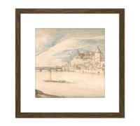 Artery8 Brueghel Elder View Of Heidelberg Drawing 8X8 Inch Square Wooden Framed Wall Art Print Picture with Mount in Brown Artery8 Brown