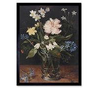 Artery8 Brueghel Still Life With Flowers In Glass Painting Art Print Framed Poster Wall Decor 12x16 inch
