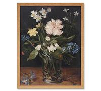 Artery8 Brueghel Still Life With Flowers In Glass Painting Art Print Framed Poster Wall Decor 12x16 inch