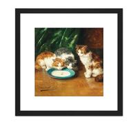 Artery8 Brunel-neuville Whats That Then Cats Painting 8X8 Inch Square Wooden Framed Wall Art Print Picture with Mount in Black Artery8 Black