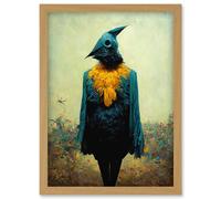 Artery8 Bubonic Plague Doctor In Wildflower Meadow Artwork Framed Wall Art Print A4 in Light Oak Artery8 Light Oak