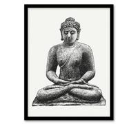 Artery8 Buddha On The Borobudur Drawing Leo Gestel Framed Wall Art Print in White | Size: A4 Artery8 White A4