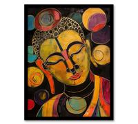 Artery8 Buddha Statue Meditating Head Colourful Painting Framed Art Print in Mustard | Size: W12" x H16" Artery8 Mustard W12" x H16"