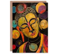 Artery8 Buddha Statue Meditating Head Colourful Painting Greeting Birthday Card Him Her All Blank
