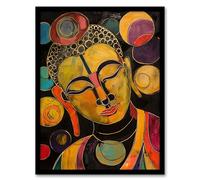 Artery8 Buddha Statue Meditating Head Colourful Painting Living Room Artwork Framed Wall Art Print 18X24 Inch