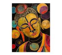 Artery8 Buddha Statue Meditating Head Colourful Painting Living Room Extra Large XL Wall Art Poster Print