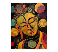 Artery8 Buddha Statue Meditating Head Colourful Painting Living Room Extra Large XL Wall Art Poster Print