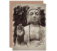 Artery8 Buddha Statue White Stone Meditation Photo Greetings Card in Grey Artery8 Grey