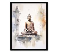 Artery8 Buddha Vihara Meditation Prayer Soft Neutral Watercolour Painting Artwork Framed Wall Art Print A4