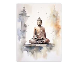 Artery8 Buddha Vihara Meditation Prayer Soft Neutral Watercolour Painting Extra Large XL Wall Art Poster Print