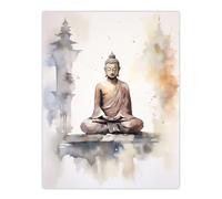 Artery8 Buddha Vihara Meditation Prayer Soft Neutral Watercolour Painting Large Wall Art Poster Print Thick Paper 18X24 Inch