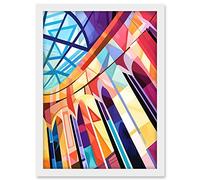 Artery8 Building with Glass Roof Modern Art Deco Colour Block Modern Watercolour Painting Artwork Framed A3 Wall Art Print