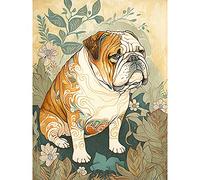 Artery8 Bulldog with Ornate Pattern Fur Coat in Flower Field Modern Watercolour Illustration Extra Large XL Wall Art Poster Print