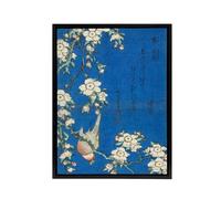 Artery8 Bullfinch Weeping Cherry Blossoms Framed Canvas Wall Art Print Hokusai in Blue | Size: W24" x H32" Artery8 Blue W24" x H32"