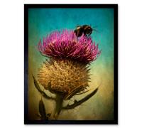 Artery8 Bumble Bee Thistle Flower Home Decor 12X16" Framed Wall Art Print