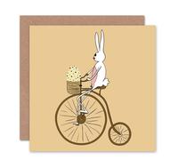 Artery8 Bunny Penny Farthing Bicycle Egg Basket Cartoon Easter Card Artery8 Multicolor