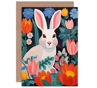 Artery8 Bunny Rabbit Colourful Bold Vibrant Flowers Easter for Child Children Kids Birthday Congratulations Sister Daughter Blank Art Greeting Card