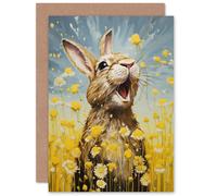 Artery8 Bunny Rabbit Daisy Flowers Vibrant Summer Meadow for Wife Her Mum Sister Daughter Mom Gran Nan Birthday Thank You Kids Child Blank Art Greeting Card