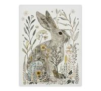 Artery8 Bunny Rabbit Flowers Grey Yellow Bright Folk Art Living Room Large Wall Art Poster Print Thick Paper 18X24 Inch