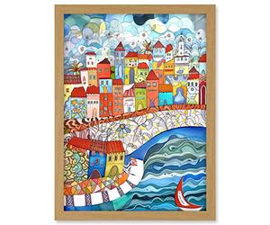 Artery8 Burano Italy Seaside Town Folk Art Artwork Framed A3 Wall Art Print