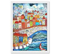 Artery8 Burano Italy Seaside Town Folk Art Artwork Framed Wall Art Print A4