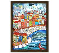 Artery8 Burano Italy Seaside Town Folk Art Artwork Framed Wall Art Print A4