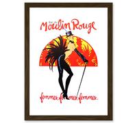 Artery8 Burlesque Moulin Rouge Paris Girls Girls Girls French Vintage Advert Artwork Framed Wall Art Print A4 in Brown Artery8 Brown